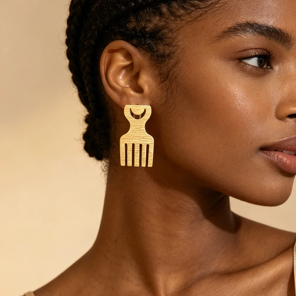 Nigerian ische vergoldete Ohrringe und Ring für Damen Persönlichkeit Design Ohrringe und Cocktail Ring Set afrikanische Verlobung feier – Detail 7