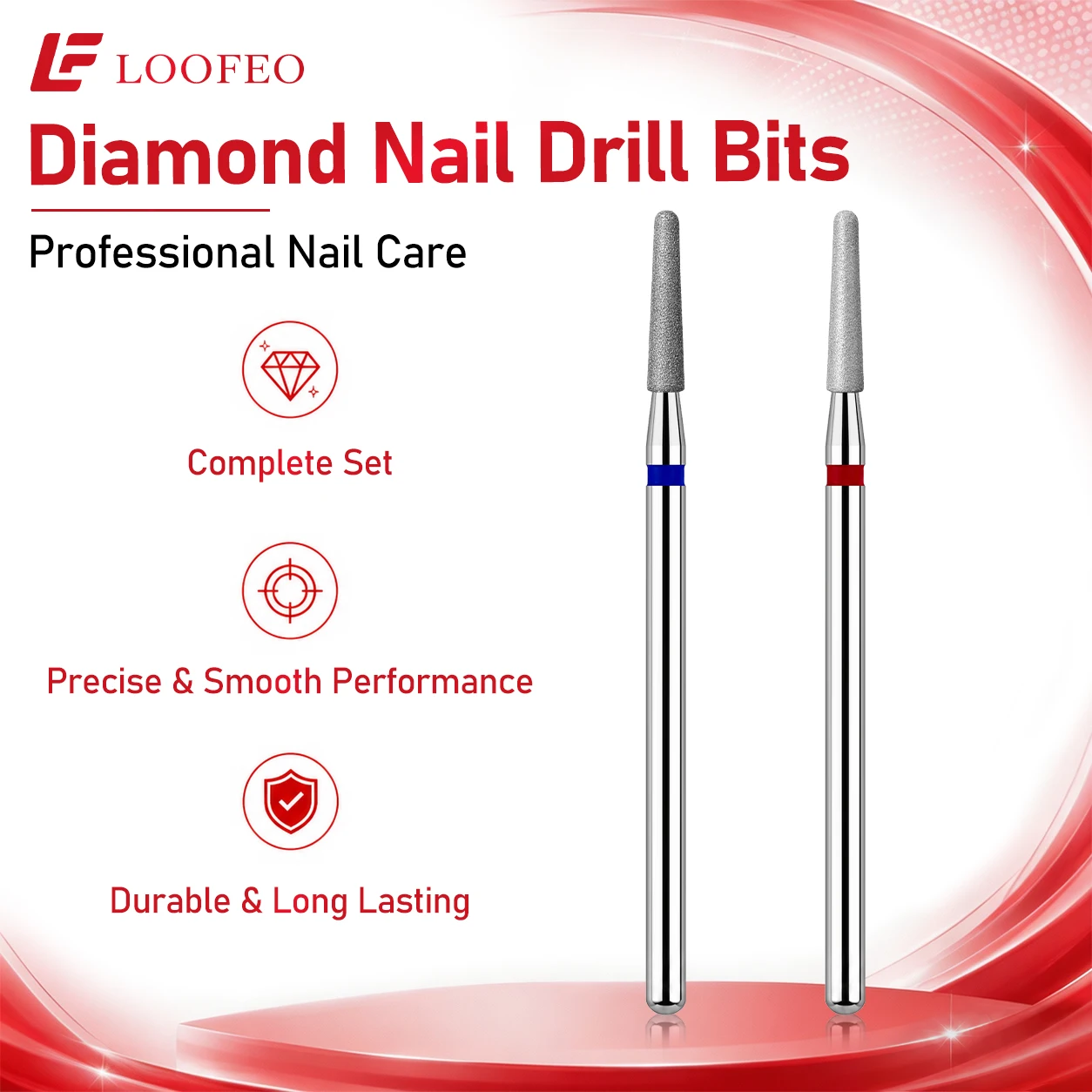 Diamond Nail Drill Bit Set 2pcs Medium Fine Grit Milling Cutter for Cuticle Burrs Remove Nail File Manicure Pedicure E-File Bits