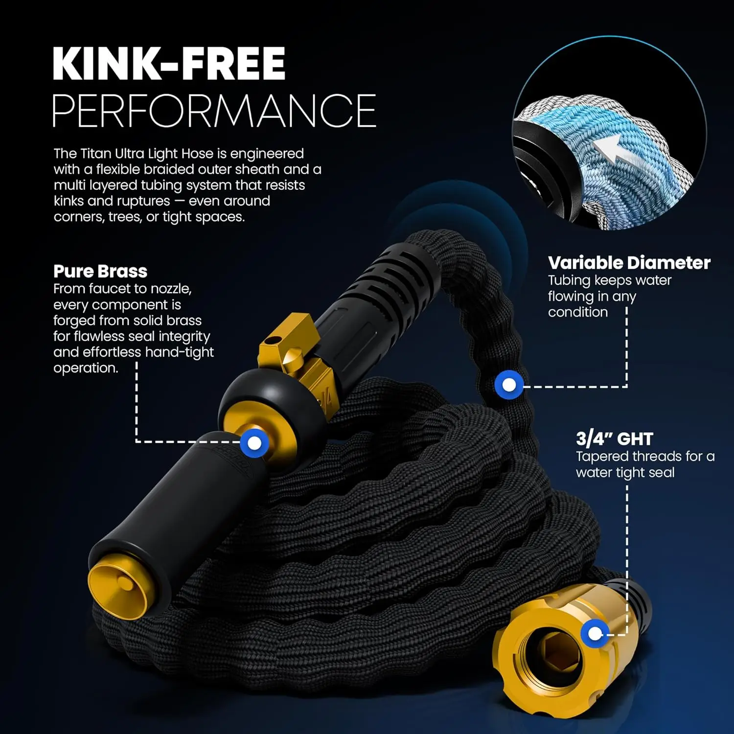 

Flexible Garden Hose 100FT – Ultra Lightweight, Heavy Duty Water Hose with Brass Fittings & Jet