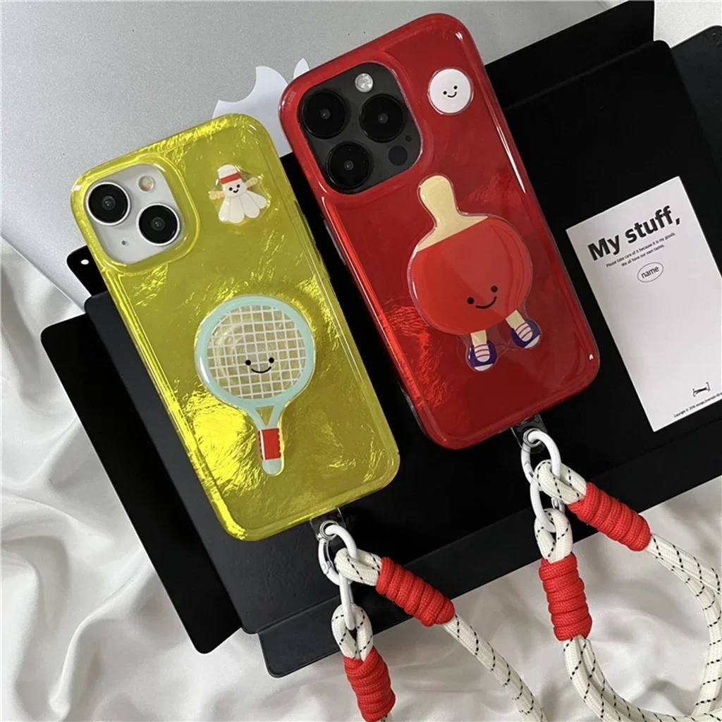 Illusory Color Iceberg Pattern Badminton Table Tennis With Holder Lanyard Phone Cover Case for iPhone 15 14 13 12 Pro Max