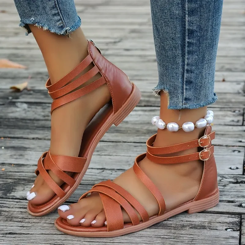 

New Women Sandals Classics Ankle Strap Summer Sandals Flat Shoes for Women Soft Sole Flats Sandalias Mujer Casual Large Size 43