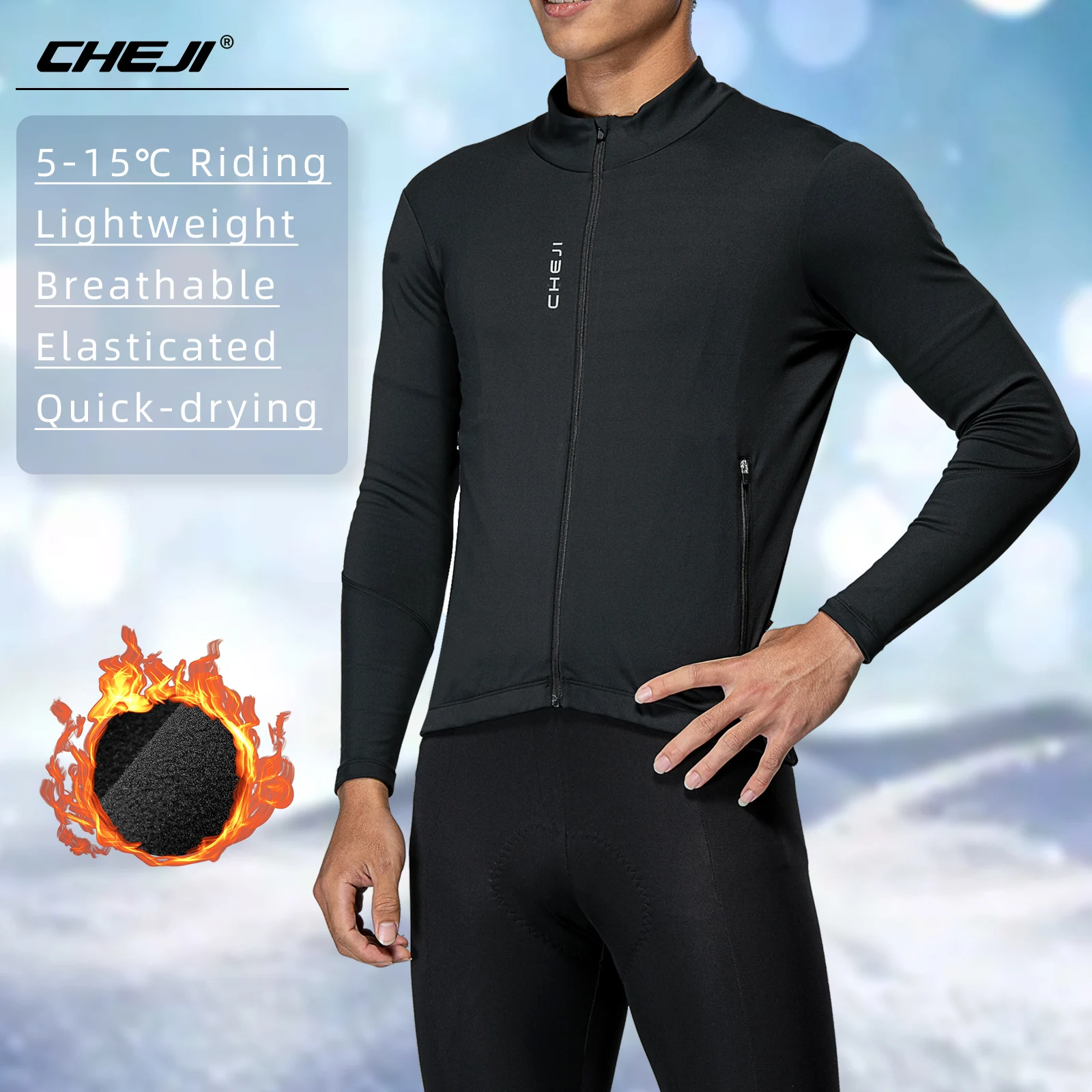 

CHEJI Winter Cycling Jerseys Long Sleeves Full-zips Fleece-Lined Clothing Riding Sports Men Breathable Slim Equipment 5 Colors