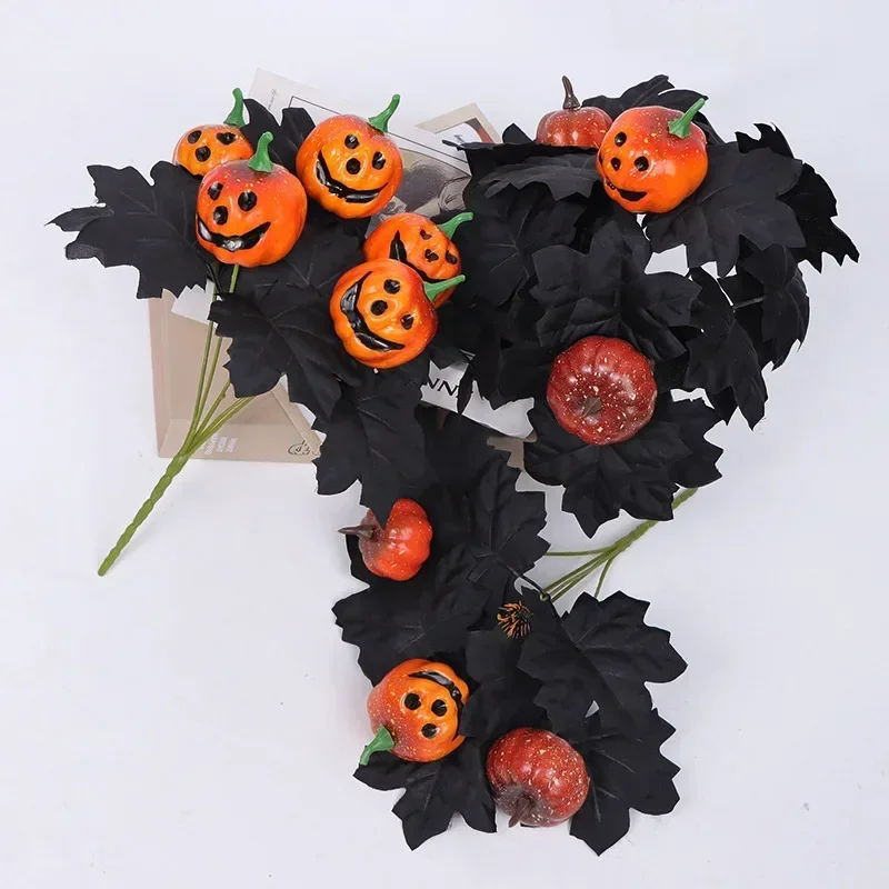 Artificial Flowers Bouquet with Pumpkins Black Roses Halloween Festive Table Centerpiece Dining Living Room