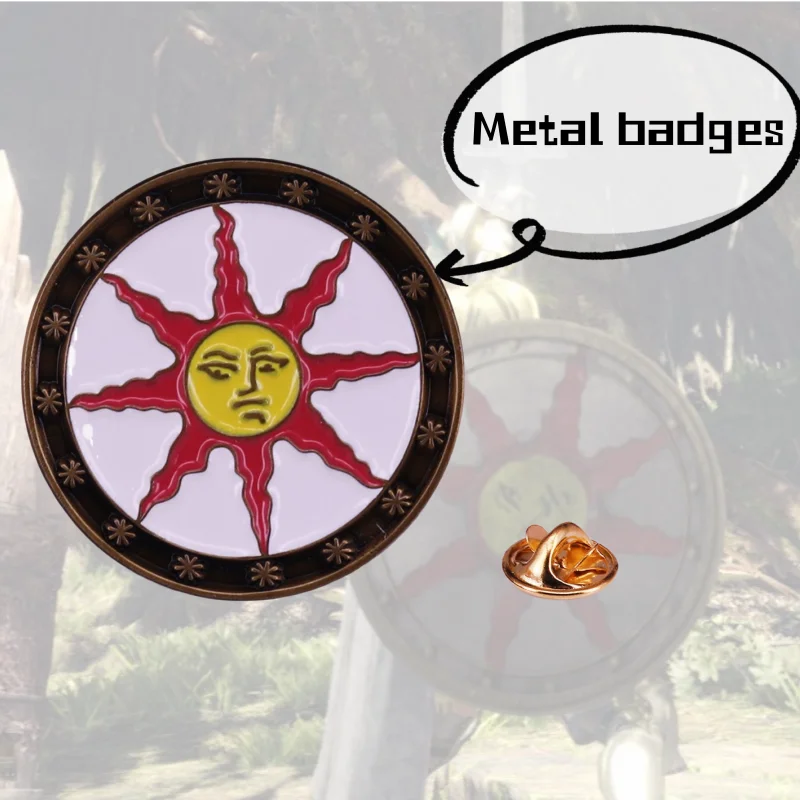 جديد الروح المظلمة Solaire of Astora Sunlight Shield لعبة المحيط ثنائي الأبعاد شارة معدنية شخصية الإبداعية بروش هدية