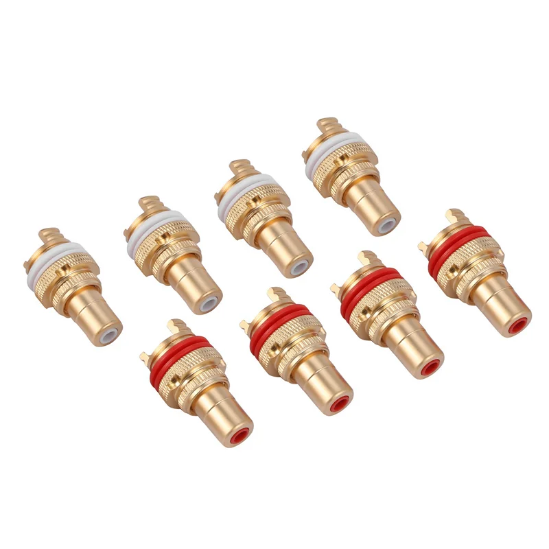 FULL-48Pcs Red+White RCA Female Socket Chassis High Quality RCA CMC Female Connector Phono Copper Plug Amp Hifi