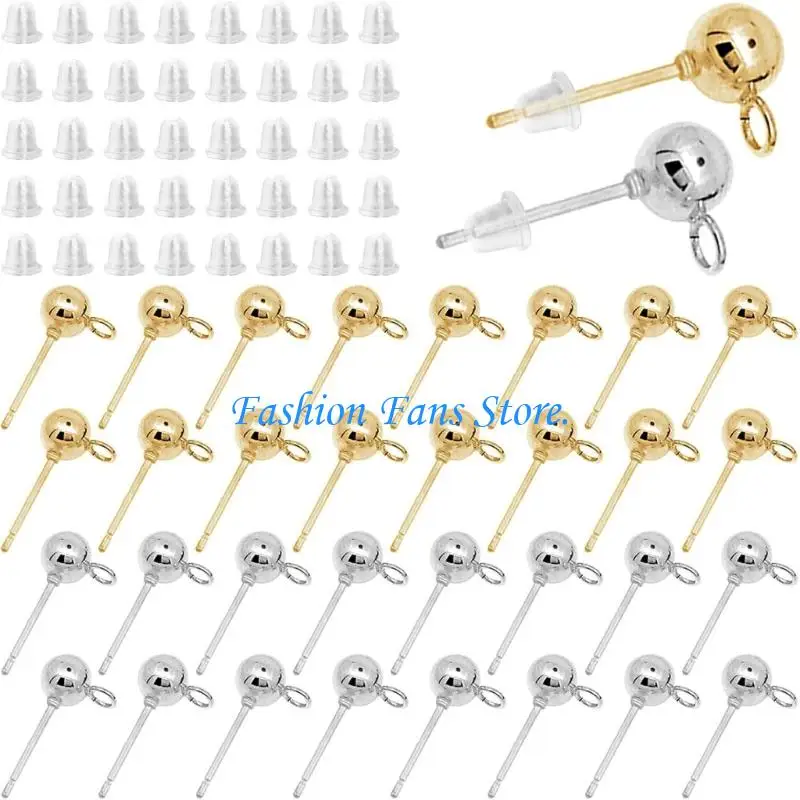1 Set Closed-Ring Earring Post Blanks with Plastic Backs for DIY Connecting Tassels, Beads, and Earring Chains for Crafts
