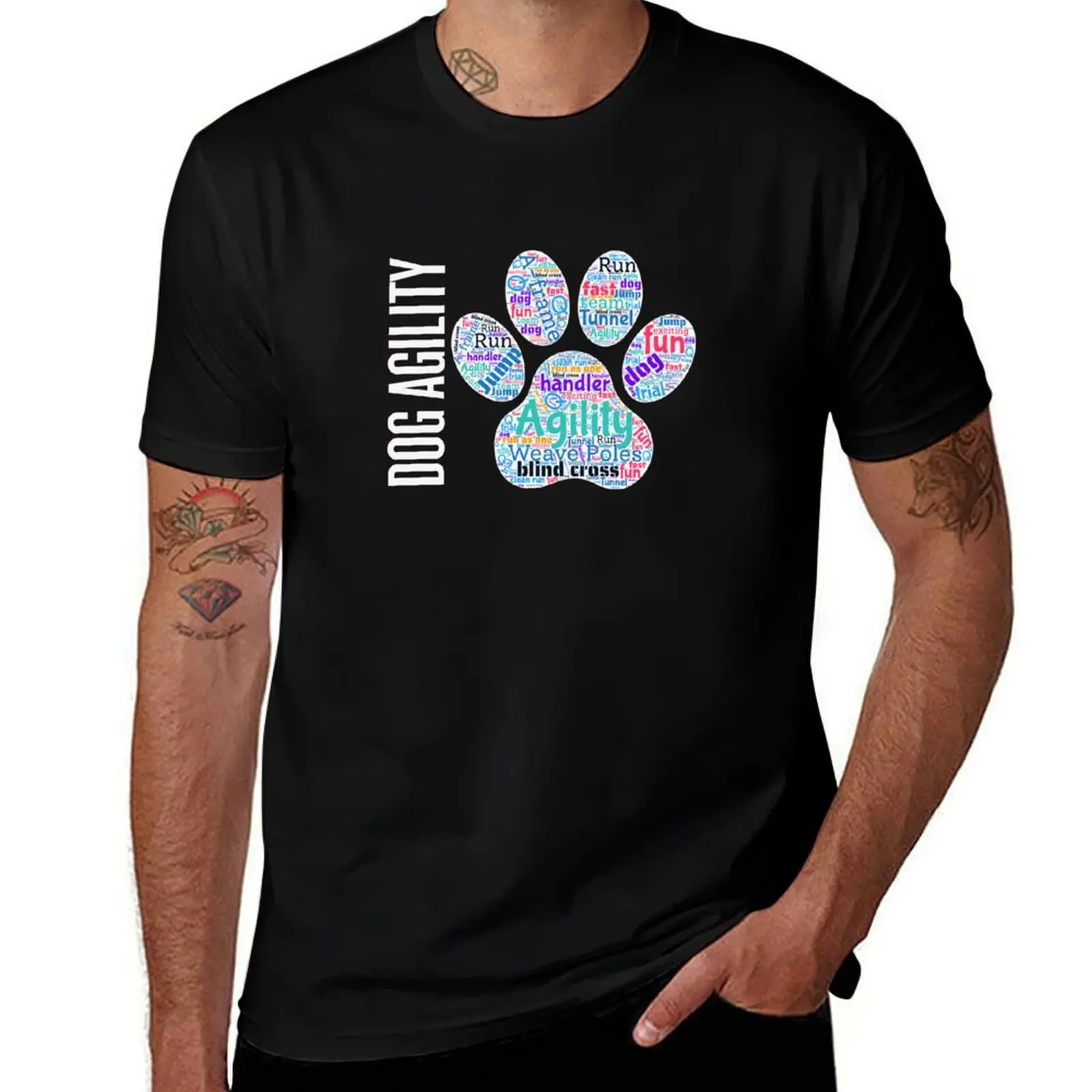 Dog agility lover - Dog agility word cloud in shape of paw T-Shirt t shirt man casual T-Shirt