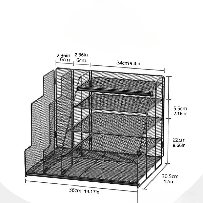 Organizador de mesa com gavetas e caneta bandeja titular, Mesh Desktop Storage, Magazine Rack, adequado para material de escritório