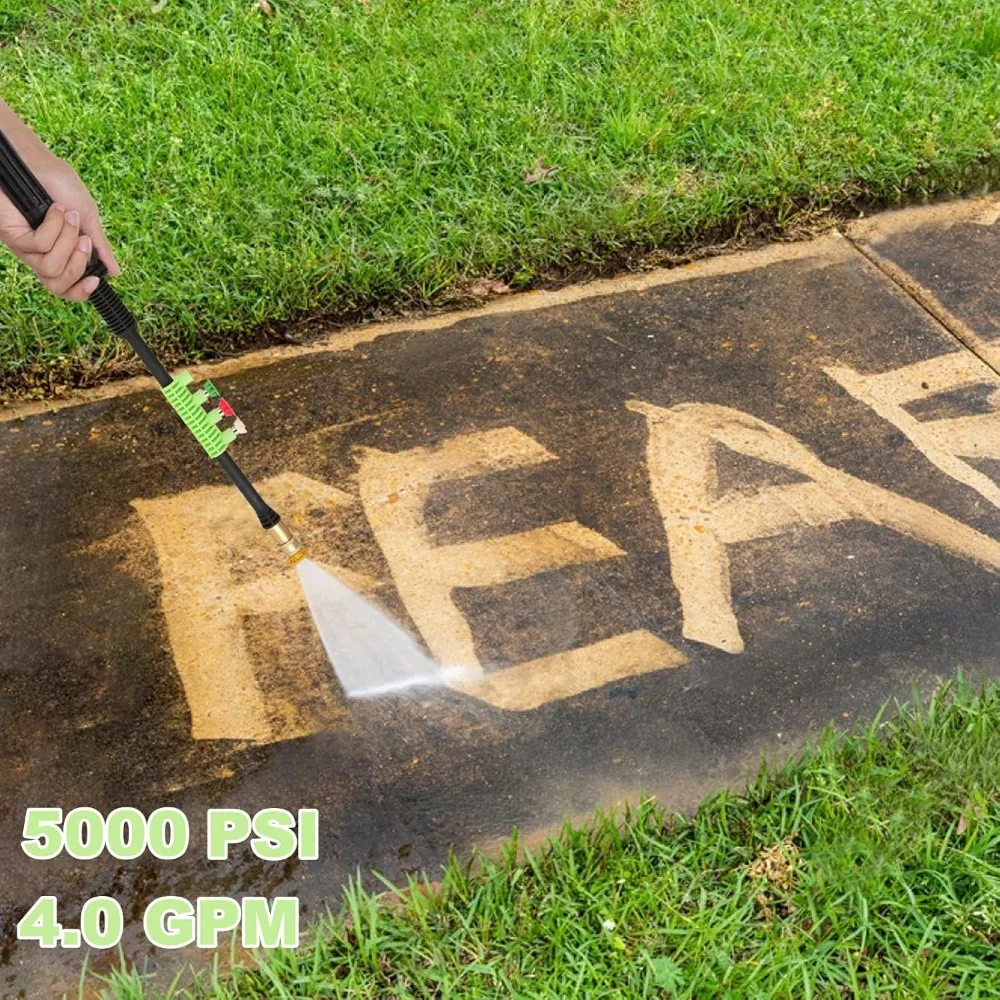 منظف طاقة عالي التحمل 5000PSI 4.0GPM مع خرطوم تمديد بطول 33 قدمًا، و4 فوهات توصيل سريعة ومدفع إسفنجي للسيارات/الأسوار/القيادة