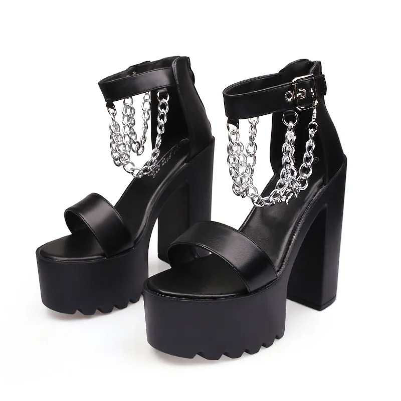 

34-39 New 14cm Chunky Heel Platform Dance Shoes High Heels Chain Platform High Heel Sandals Women