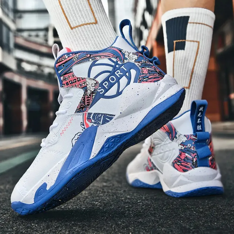 

Men's Heavy-Duty EVA -Absorbing High-Top Basketball Sneakers - All-Terrain Traction Lace-Up Training Shoes with Non-Slip Sole D