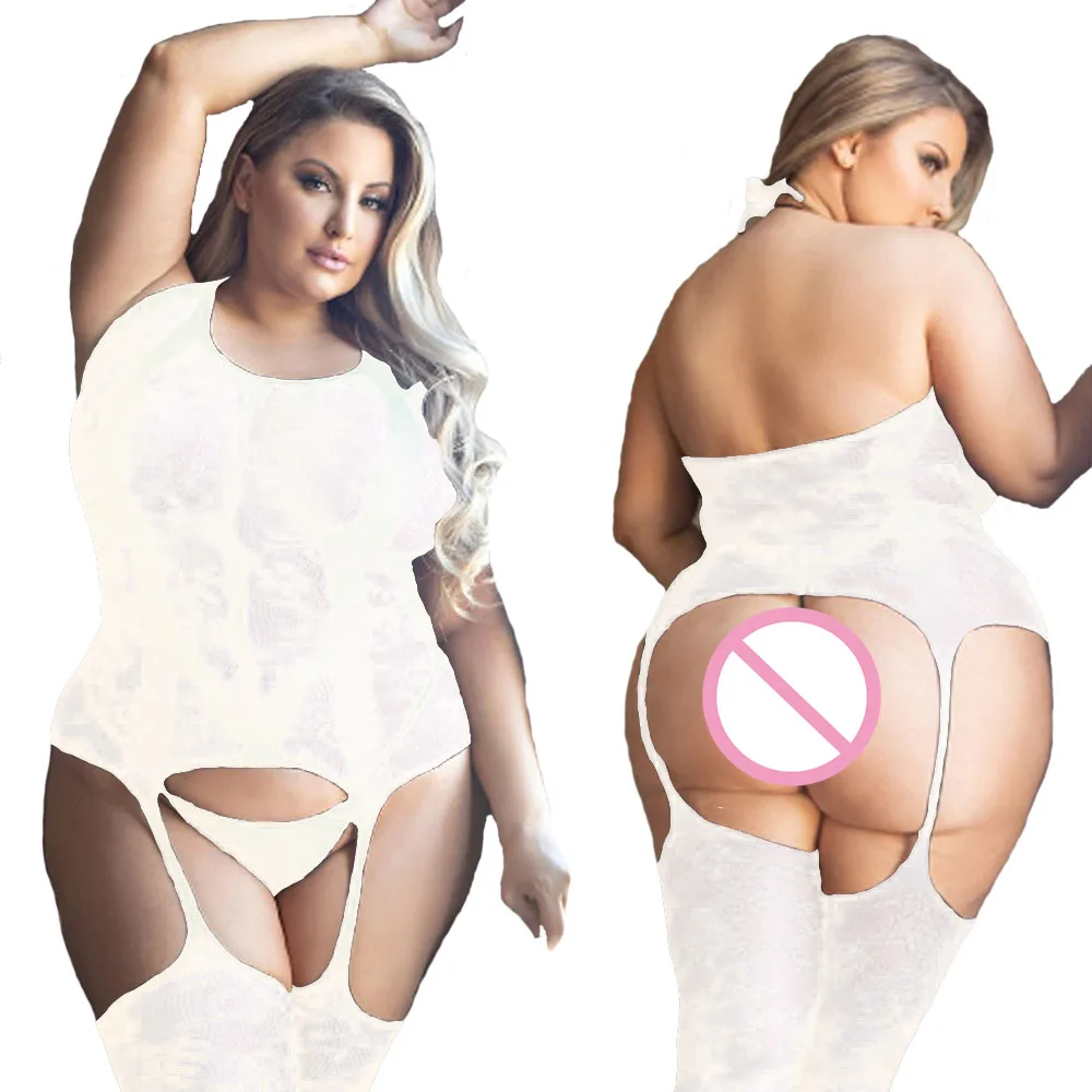 pornographic Plus Size Sexy Lingerie One-Piece Bodysuit Women Set Sheer Rhinestone Underwear Transparent Open Strapless Erotic