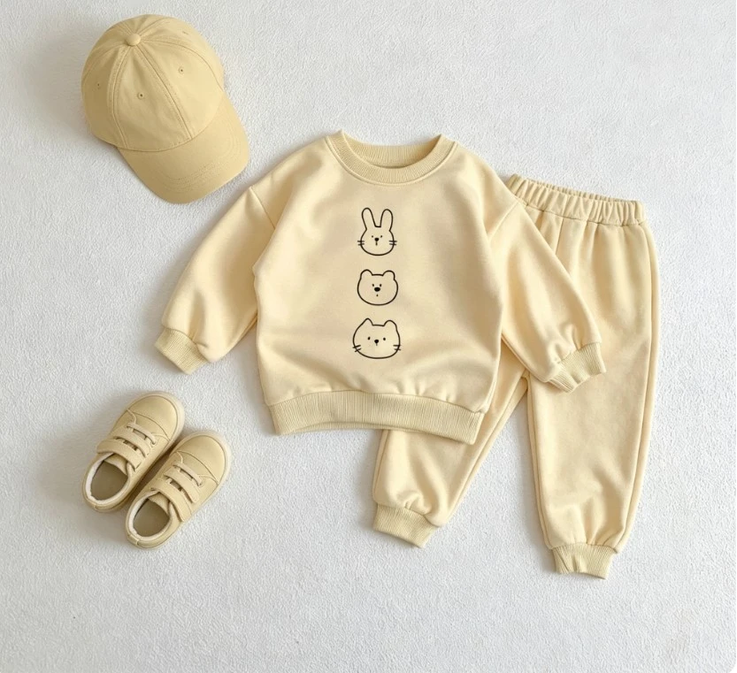 Little Children Animal Head Print Two Piece Sweatshirt Suit Kid Autumn Daily Wear Outfits Baby Toddler Popular Costume Kid Wear