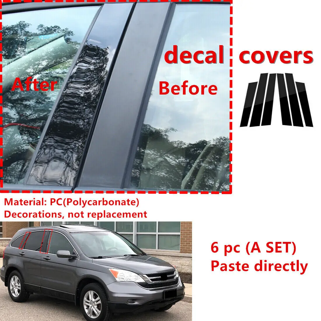 Fit For Honda CR-V 2007 2008 2009 2010 2011 Gloss Paino Black Pillar Posts Door Moulding Trim Window Decal Cover Accessories