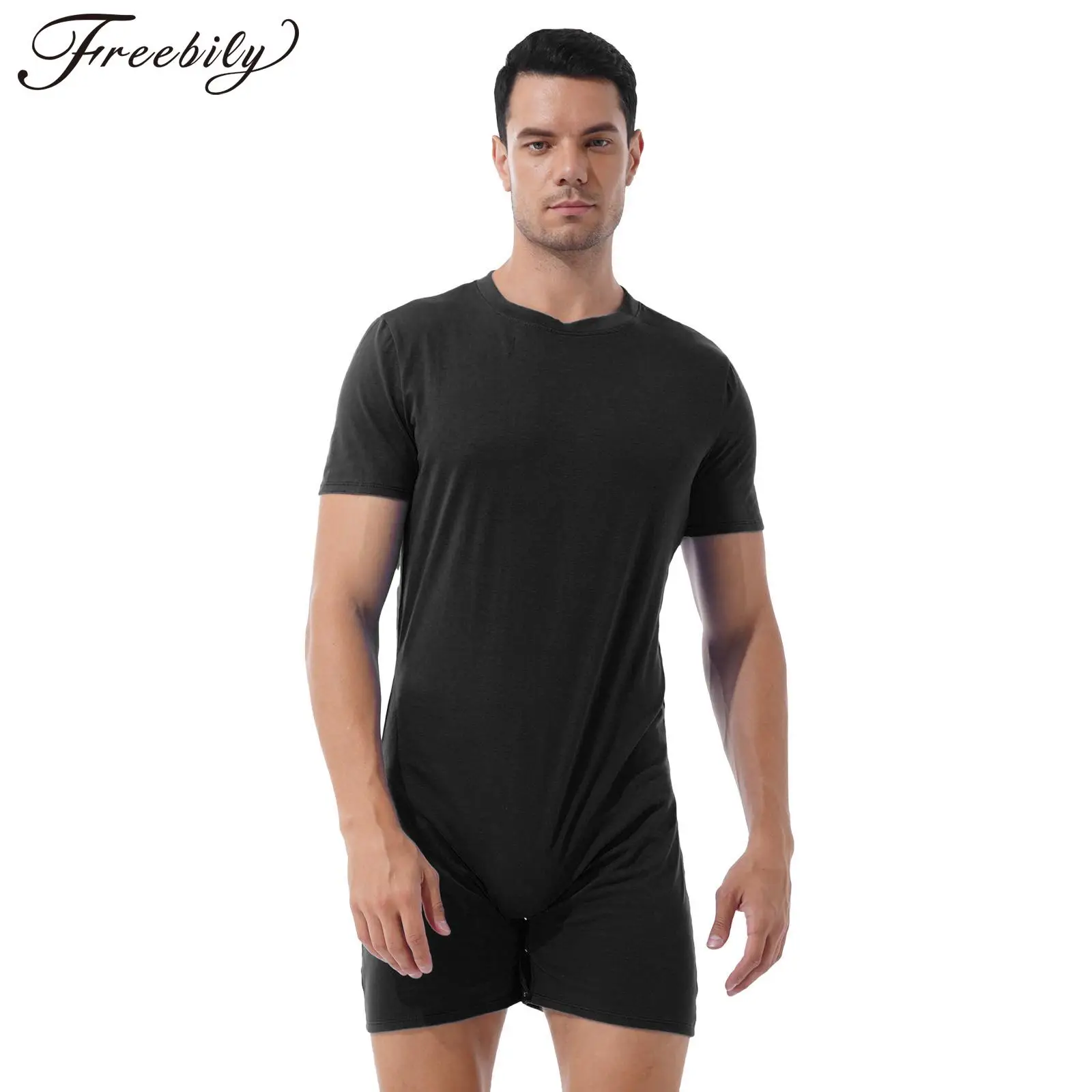 

Sexy Mens Lingerie Short Sleeve Bodycon Bodysuit Male Body Shaper One-piece Button Crotch Jumpsuit Wrestling Singlet Nightwear