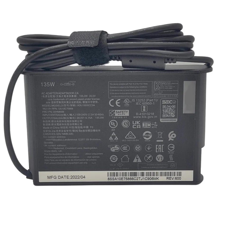 Imagem -03 - Adaptador de Carregador Portátil para Lenovo Thinkpad P51 P52 s5 R720 Y700 Y5070 Adl135scc3a 135w 20v 6.75a