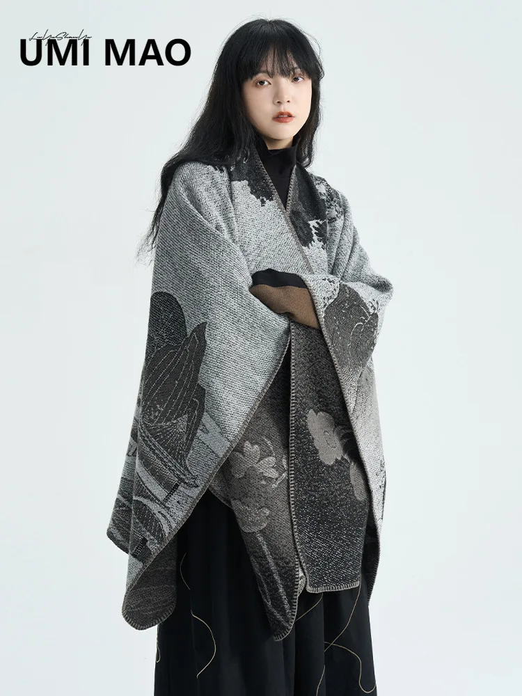 

UMI MAO Yamamoto темная двусторонняя шаль с японским узором, осень-зима, новый элитный женский двусторонний плащ, пальто