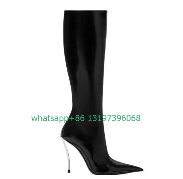 

Lady sliver heel design PU pointed toe T show boots sexy office lady dress boots punk style new arrive boots size 43knee boots