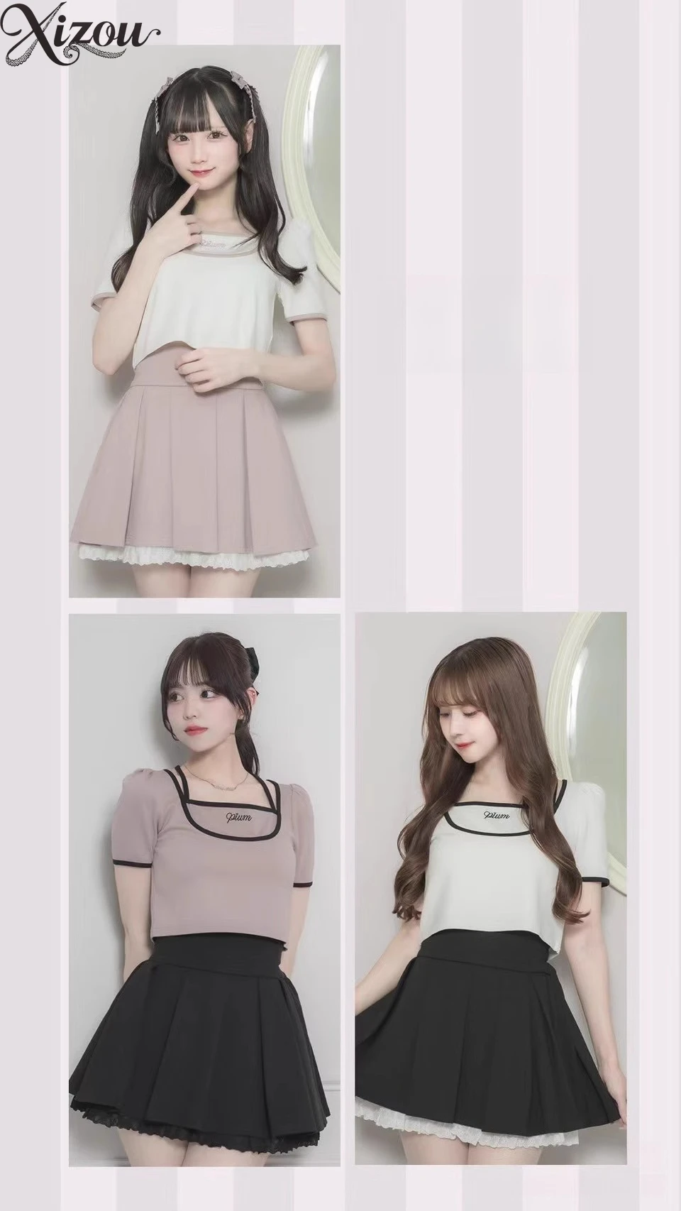 2025 conjunto de falda de mujer de cintura alta A-line Mini Y2K Primavera Verano Casual coreano japonés Patchwork camisa de manga corta traje plisado