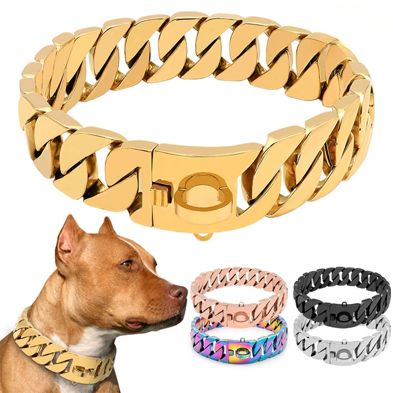 

Spot 32MM Wide Big Gold Dog Chain Stainless Steel Collar Bully Bull Large Dog Dog Titanium Steel Neck Ring Cross-border Hot Sale