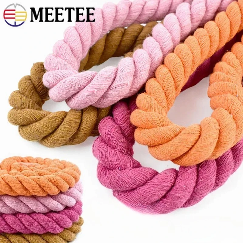 

10Meters Meetee 8-20mm Colored Cotton Rope 3 Shares Twisted Cord for Bag Strap Curtain Binding Straps DIY Sewing Accessories