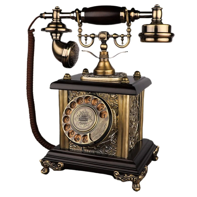 Antique telephone European retro old-fashioned solid wood rotary disc living room home telephone stand