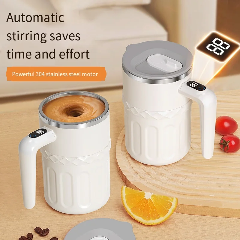 Stainless Steel Self Stirring Coffee Mug with Temperature Display Rechargeable Automatic Mixer Cup with Lid for Hot Beverages