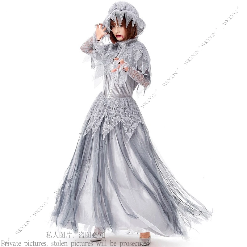 Ghost Bride Retro Style Skeleton Ghost Bride Halloween Ghost Festival Cosplay Costume Lace Princess Dress Halloween Party