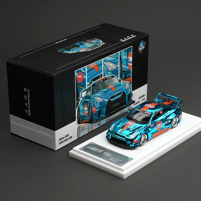 

Demon King Auto In Stock 1:64 R35 Chrome Opened Hood Diecast Diorama Car Model Collection Toys TW