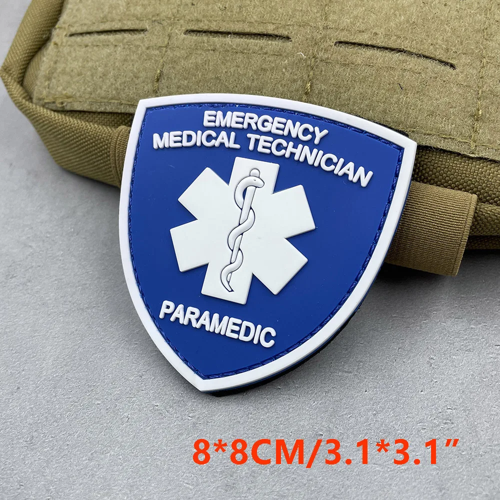 

EMS Paramedic Star of Life PVC Rubber Morale Patch, Blue White with Hook Medical Badge for Tactical Vest Backpack