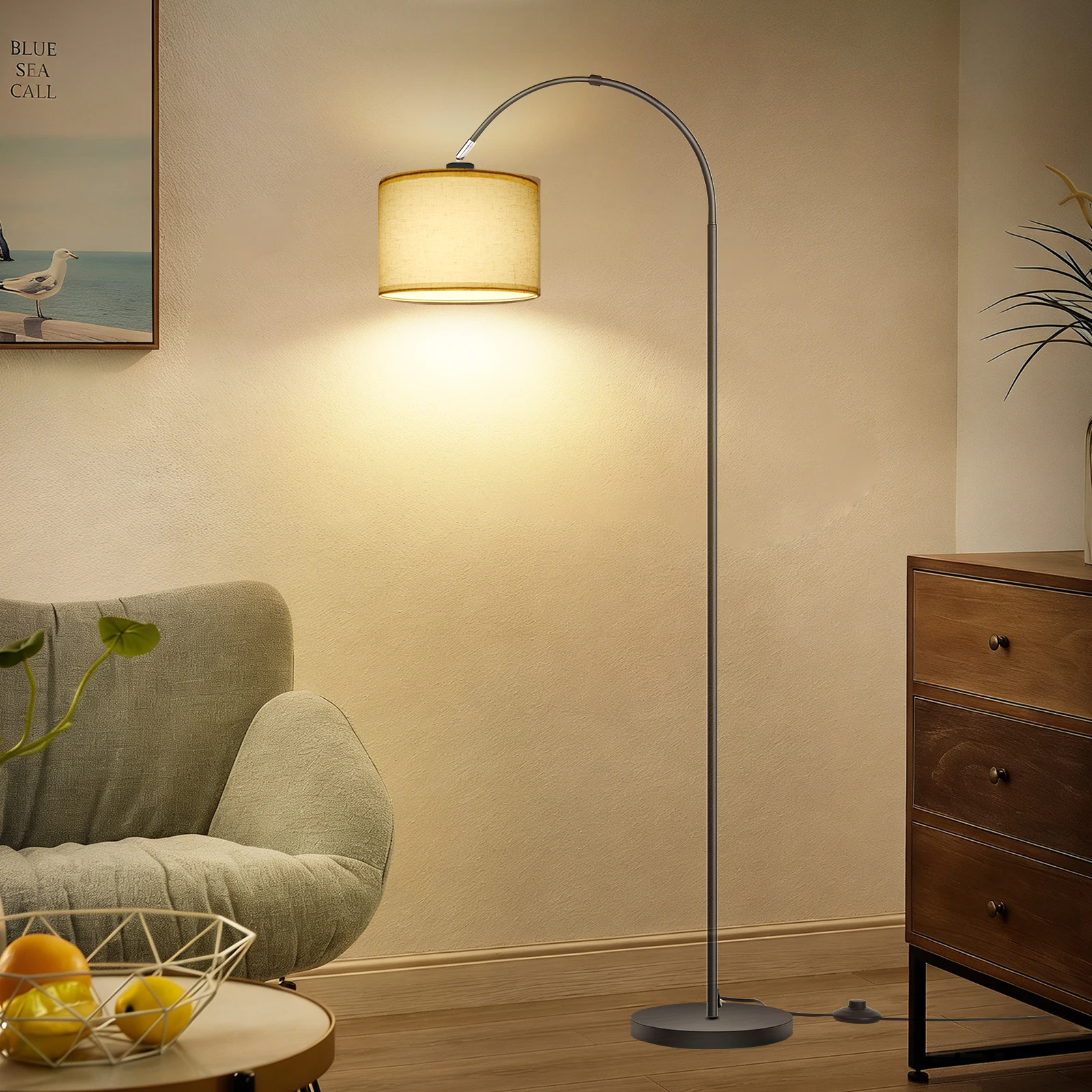 Obrázek 3: 170cm oblouk podlaha lampa s prádlo stín E27 12W 3000K LED žárovka v ceně noha spínač dívat se na lehký pro ložnice žití pokoj