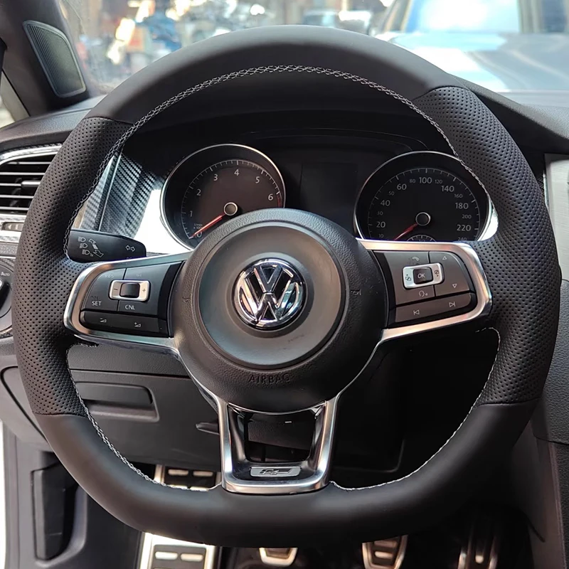 

For Volkswagen VW Golf R MK7 Golf 7 GTI VW Polo GTI Scirocco 2015 2016 Manual Sewing Car Steering Wheel Covers Genuine Leather