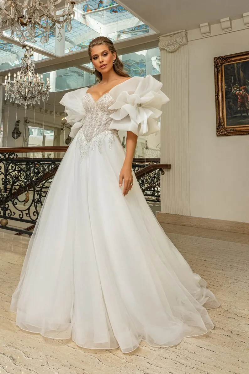 Elegante matrimonio bianco rimovibile staccabile a strati petalo fiocco stile maniche splendidi accessori da sposa guanti