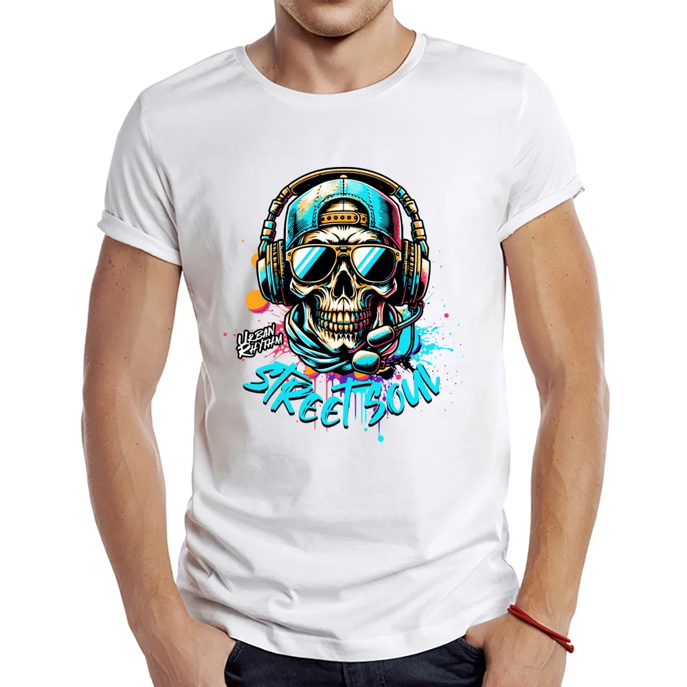 

Мужская футболка с забавным принтом музыкального черепа, футболка с коротким рукавом, топы для весны и лета