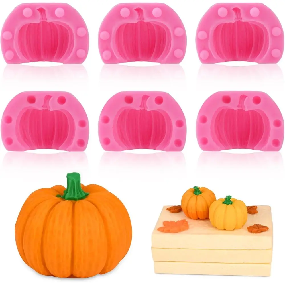 3D Pumpkin Silicone Molds, 6 Pcs Pumpkin Chocolate Candy Mold or Halloween Thanksgiving Cake Decoration, Soap Candle Clay Resin