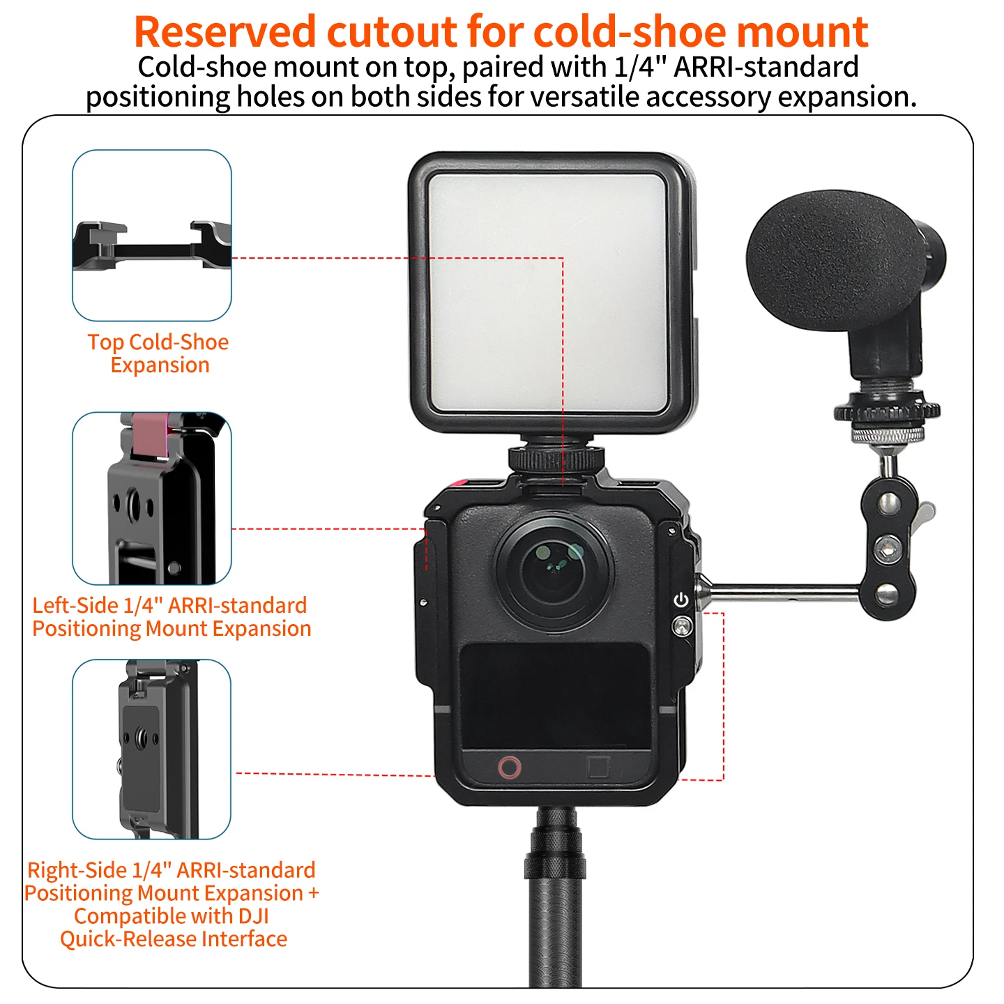 Leichter Aluminium-Kamerakäfig für DJI Osmo 360 II Action, Hohlstruktur, keine zusätzliche Belastung, Sturzschutz, Erweiterungsschutz-Rig – Detail 12