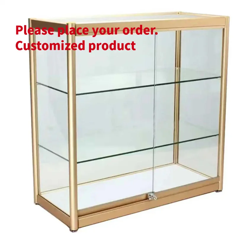custom.6ft Full Showcase Cabinet Mdf Tempered Glass Counter Slide Door Lockable with LED Light Display Cabinet Forbsmoke