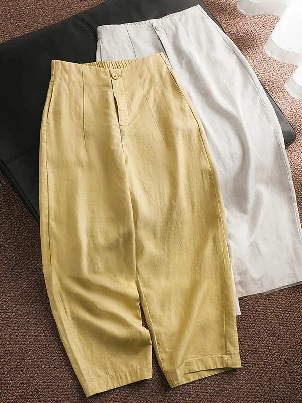 

Summer New Ice Silk Harem Pants High Waist Loose plus Size Casual Pants Cotton Polyester Blend Pear Straight Body pe