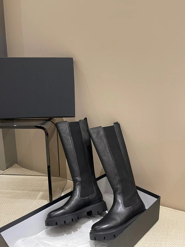 Dave&Di Fashion Girls Autumn and Winter Genuine Leather Knight Boots  High Heel Cowhide Straight Boots Elastic Boots Women