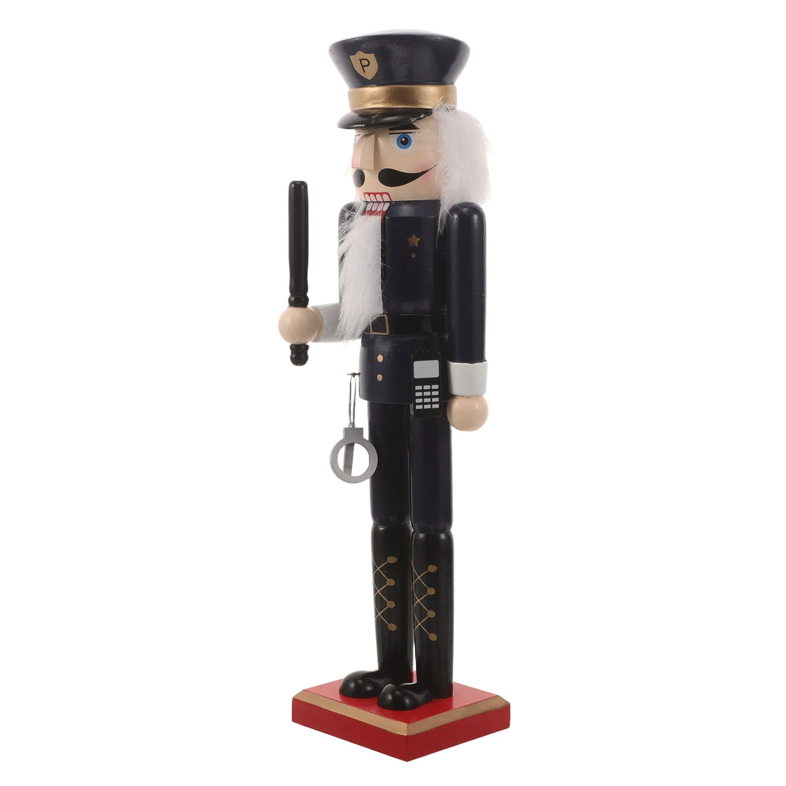 14 Inch Wooden Police Nutcracker Soldier Christmas Table Decor Holiday Centerpiece Winter Mantel Shelf Xmas Decoration
