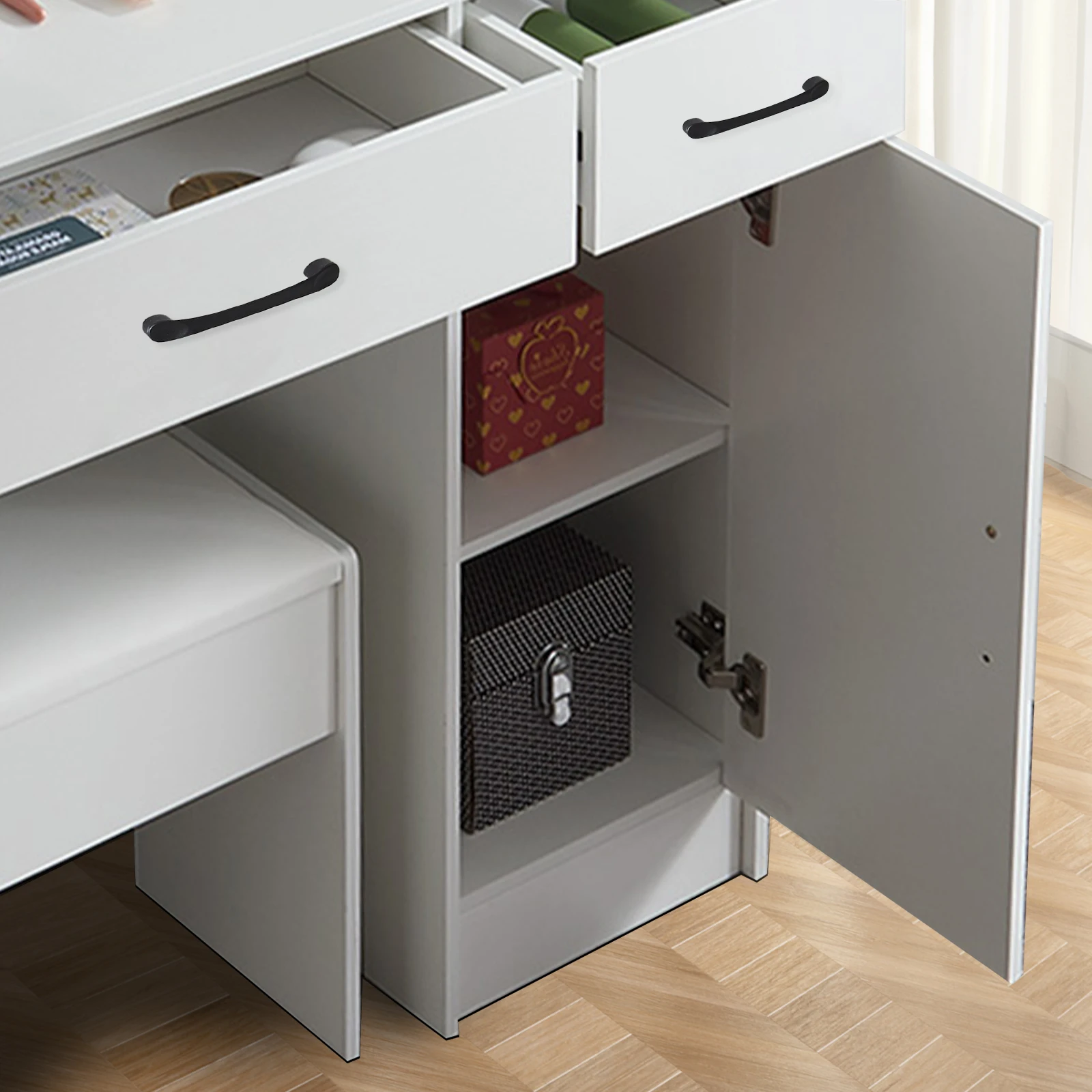 Dressing Table With 3-Colour Adjustable Brightness LED Lighted Mirror 3 Drawers Vanity Stool Makeup Desk Bedroom Furniture