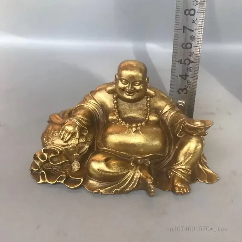 Pure Copper Maitreya Laughing Buddha Cloth Bag Buddha Bronze Statue, 9.5CM Small Buddha Statue Sculpture Home Vehicle Decor, 1Pc view 3