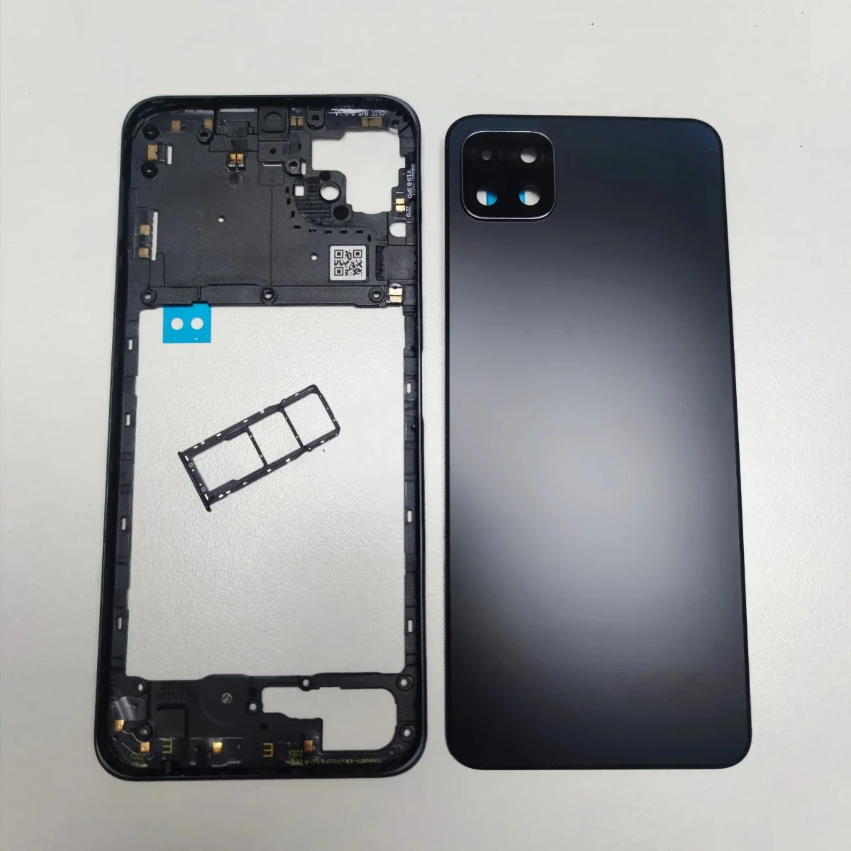 لسامسونج غالاكسي A22 4G 5G A225 A226 الأوسط غطاء إطاري + البطارية الغطاء الخلفي غطاء الباب الخلفي مع علبة بطاقة Sim إصلاح أجزاء