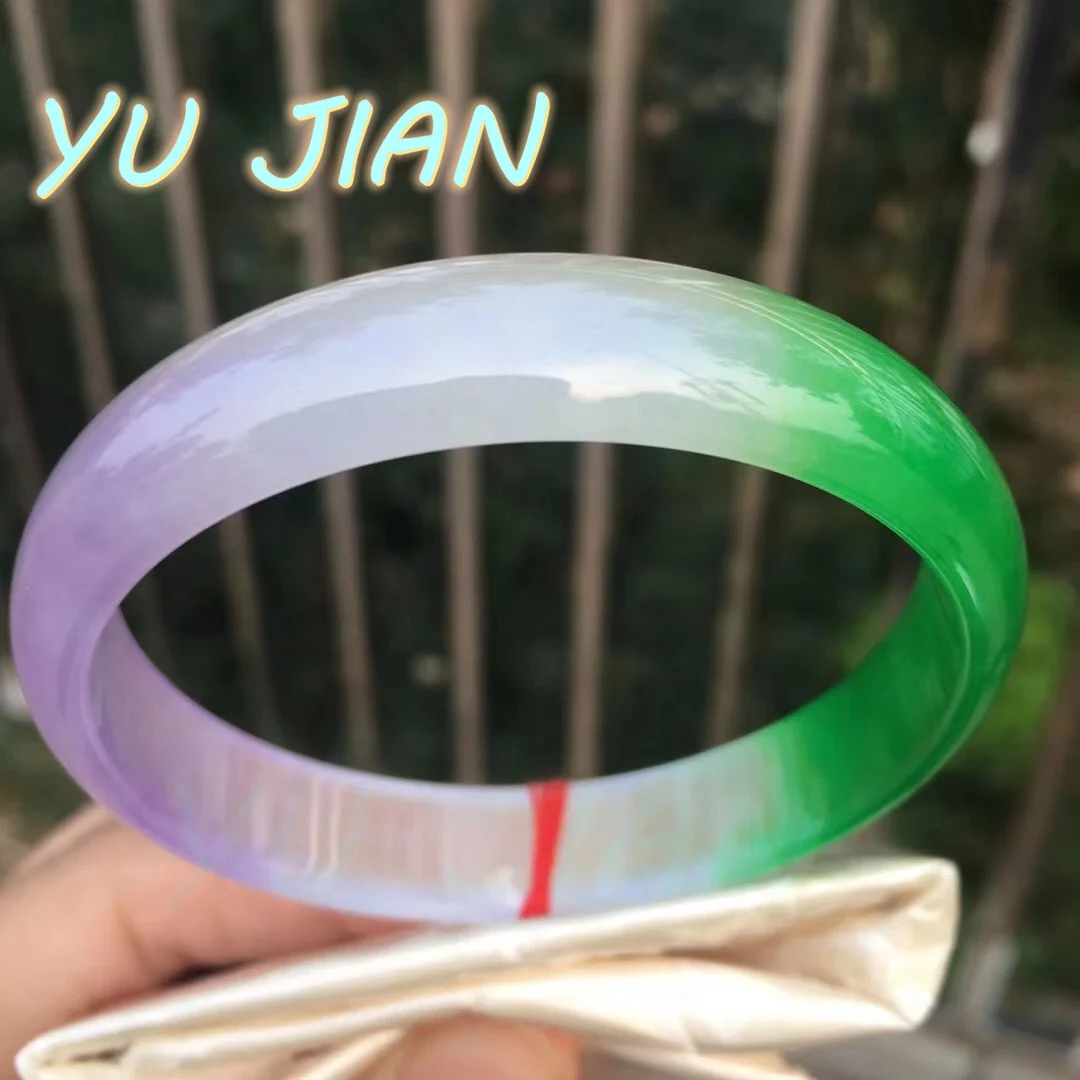 Natural Emerald Jed Jadeite Ice Transparent True Color Purple Green Perfect Bracelet LUCKY HANDRING BANGLES Fine Jewelry