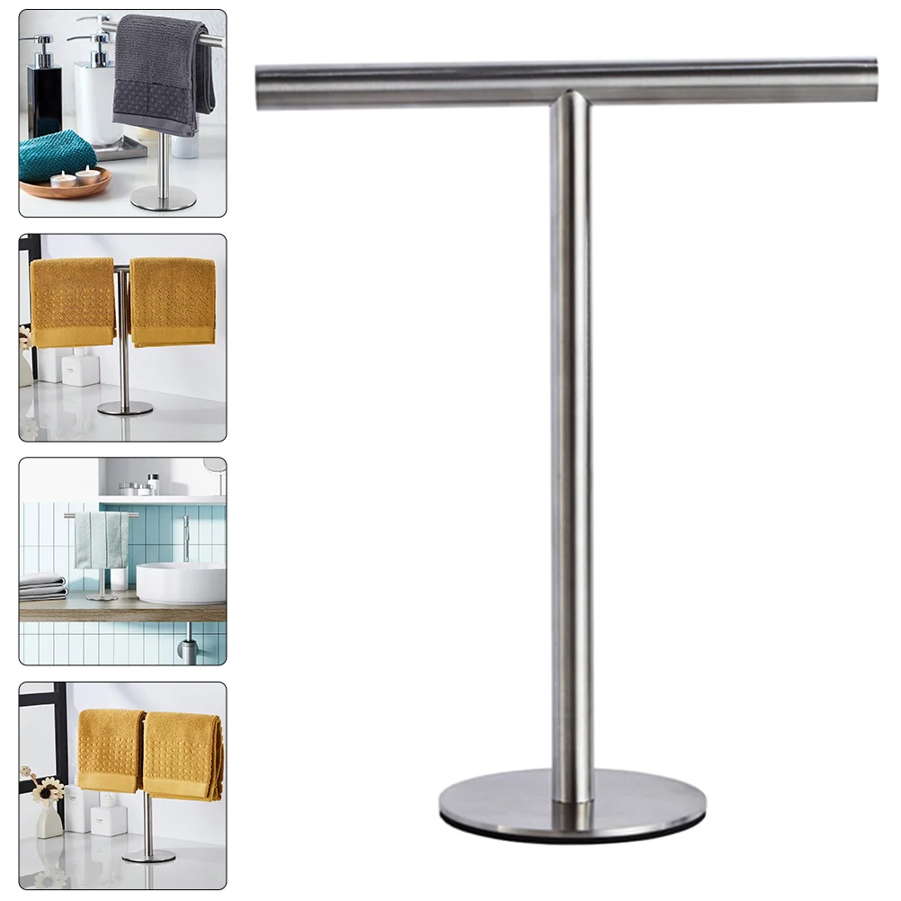 

Countertop Towel Stand Stainless Steel T-Shape Holder for Bathroom Kitchen Towel Storage Sturdy Flat Bottom Non-Slip Base