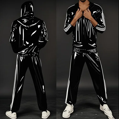 

Latex Rubber Gummi Catsuit Fashion club Top and pants uniforms Suit Cosplay Purely handmade black&white