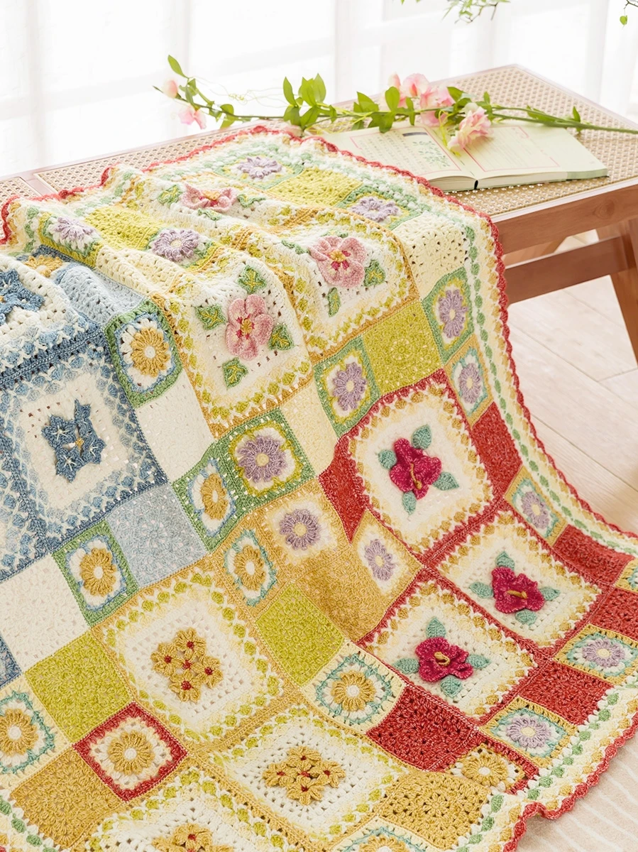 

Handmade DIY Knitting Crochet Flower Blanket Material Kit Square Patchwork Blanket Yarn Ball for Clothing Accessories