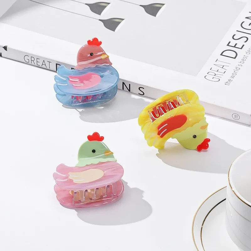 YHJ New Three-colour Chicken Hair Claw Cute Design Acetate Hair Claw Clip Hair Accessories for Women Girls