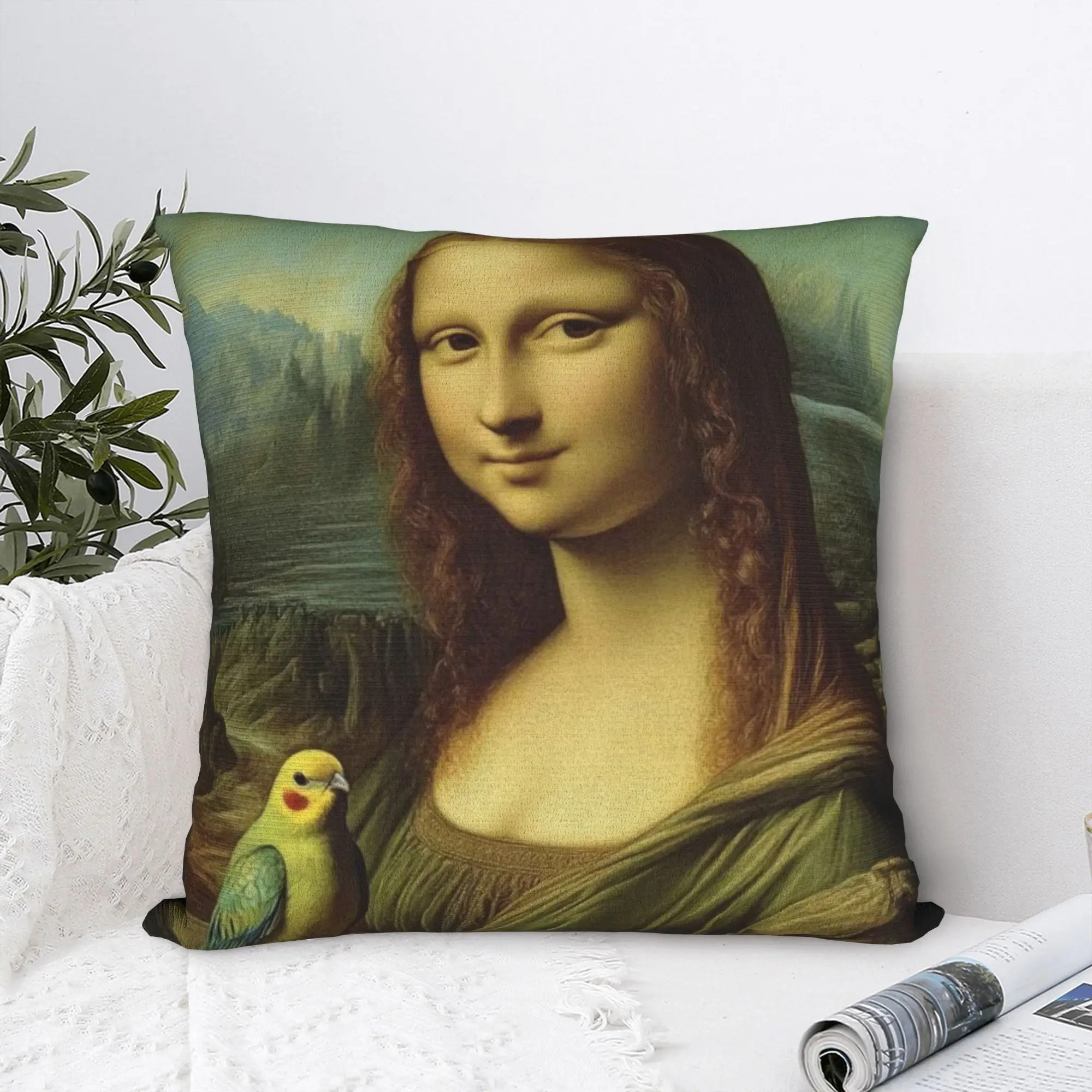 Cute Parrot Mona Lisa Pillow Case  Novelty Pillow Cover Design Pillowcases For Sofa Home Decoration
