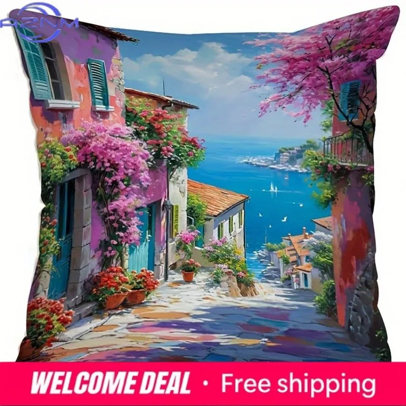 Home Decor Vibrant European Scenes Printed Pillow Covers Pattern Cushion Cover Suitable For Sofa Bedroom Car Pillow Cover